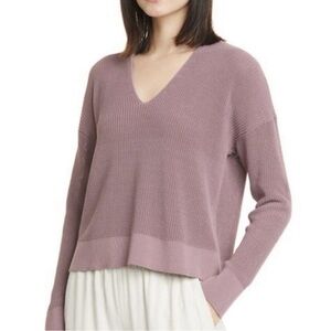 Eileen Fisher Corded Boxy V-Neck Long-Sleeve Knit Sweater Mauve XL